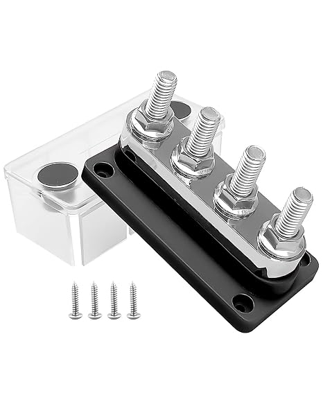 Marine Battery Bus Bar 12-48V 600A, M10 Studs Copper Terminal Block Black