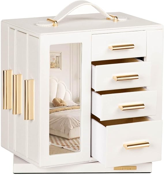 Homde Rotating Jewelry Box for Women: 7-Drawer Organizer with Clear Window