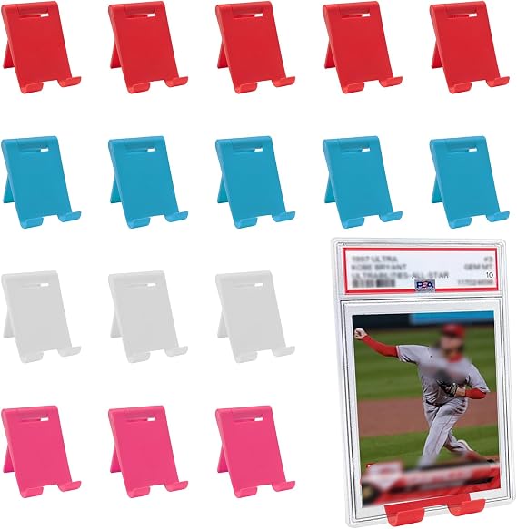 20 PCS Trading Card Display Stand, Small Foldable Plastic Easel for Sport PSA Graded Baseball Football Card Photo, Mixed Color Desktop Organizer