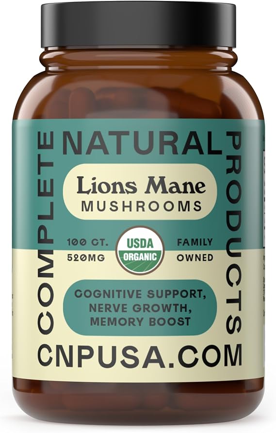 Complete Natural Products Organic Lion's Mane Mushroom Capsules, Vegan, Gluten Free