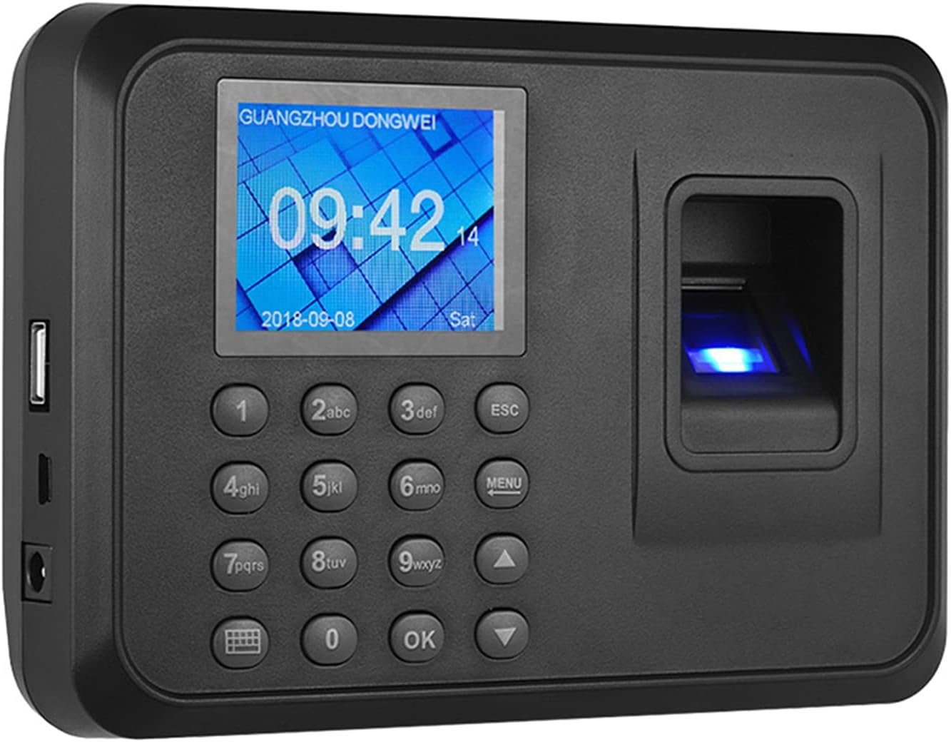Biometric Fingerprint Password Attendance Machine Multi Language 2.4in LCD Screen Employee Checking-in Recorder Export Data, US Plug