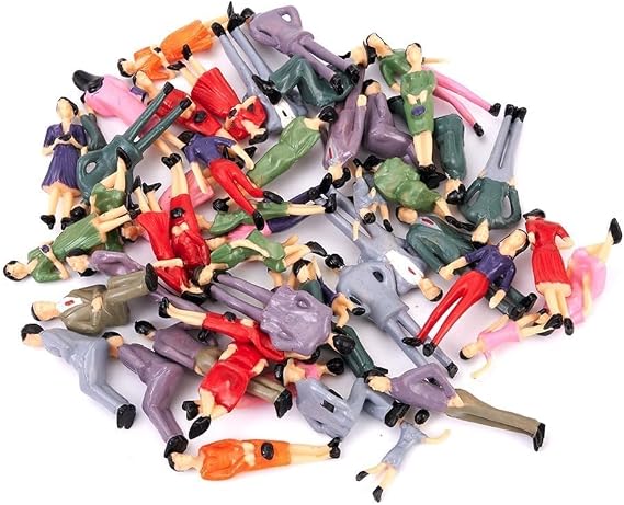 50 Stück Kunststoff Modell Menschen Figuren 1:32 Maßstab sitzend stehend für Zug Layouts Landschaft Diorama Landschaft