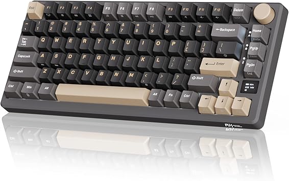 RK ROYAL KLUDGE M75 Wireless Mechanical Keyboard 2.4Ghz/BT5.1/USB-C Gaming Keyboard 75% Layout 81 Keys Gasket Mount with OLED Display & Knob RGB Backlight Hot-Swappable Pale Green Switch, Grey