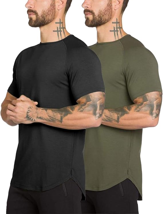 TEZO Mens Gym Workout Slim Fit Short Sleeve Cotton Hipster T-Shirt