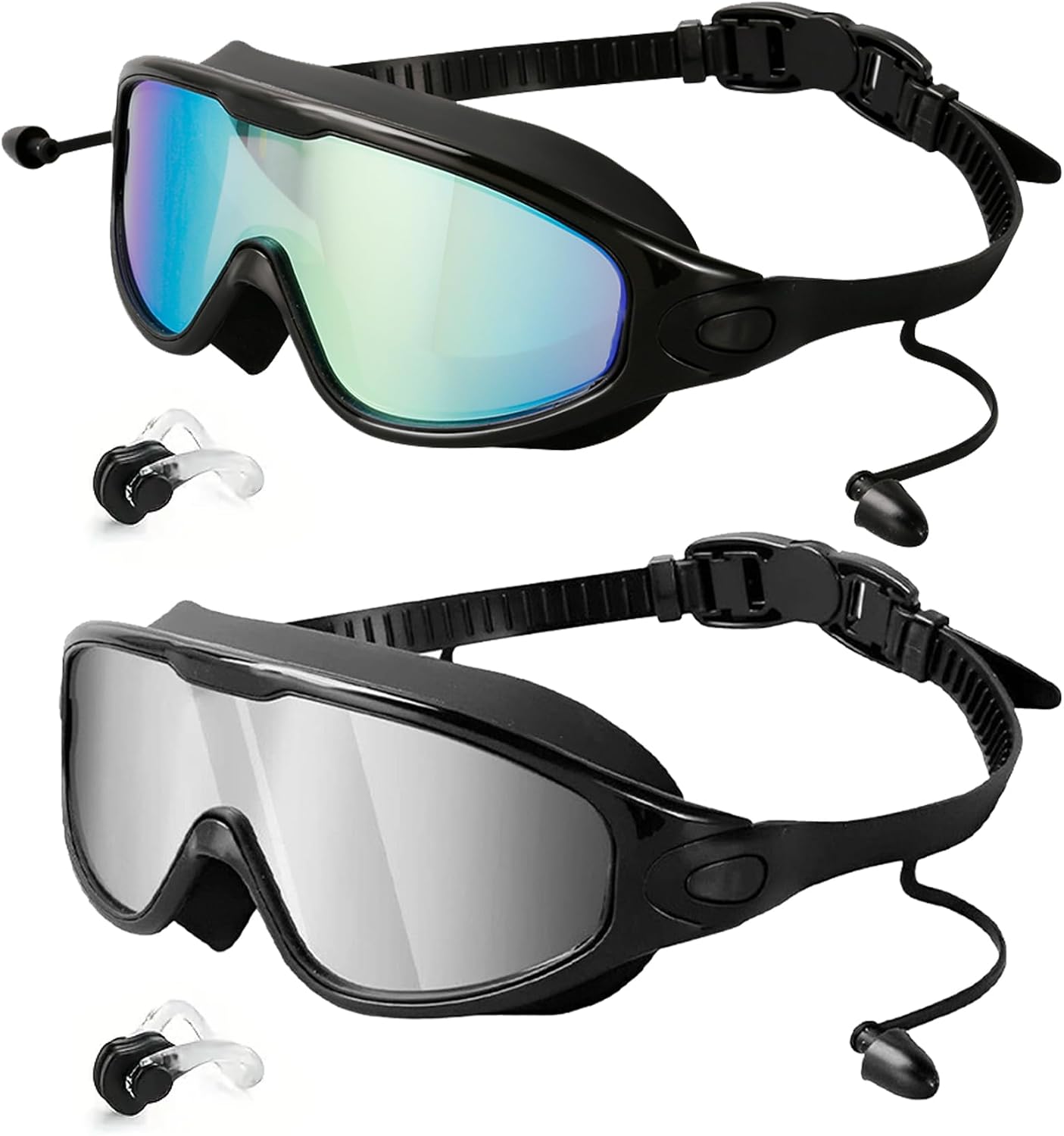 Swim Goggles 2Pack Wide View Anti Fog UV Swimming Goggles No Leaking Goggles Swimming Adult Men Women With Nose Cover