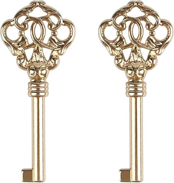 KYF-2 Skeleton Key for Vintage Old Furniture, Antique Brass Skeleton Keys Grandfather Clock Door Key Compatible with Howard Miller, Ridgeway, Sligh, Emporer, Pearl, Seth Thomas, and Trend, 2 pcs