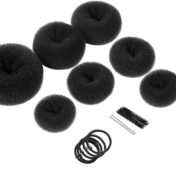 Teenitor Hair Styling Kit: 5 Bands, 20 Bobby Pins, 7 Chignons 2 Small, 2 Medium, 1 Large, 1 Extra-Large, Black