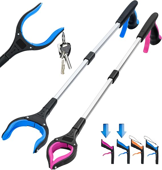 2-Pack Grabber Reacher Tool,32 Inch Foldable Reacher Grabber Pickup Tool with Strong Grip Magnetic,360Rotating Anti-Slip Jaw,Grabber Tool,Grabbers for Seniors for Outdoor & Indoor (Blue&Purple)