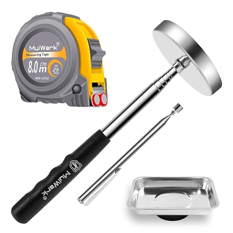 MulWark 26ft Measuring Tape Measure & Magnetic Sweeper Telescoping Pick-up Tool