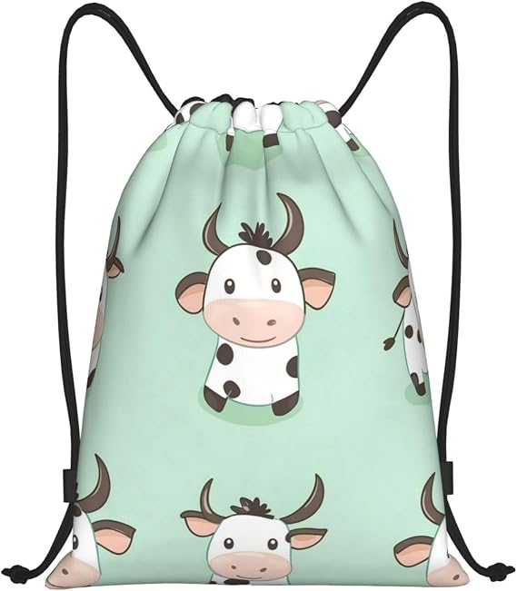 Drawstring Backpack Sports Gym Bags Draw String Bag for Women Men Cute Cow Drawstring Bags Sackpack