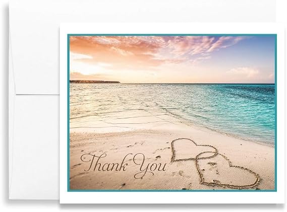 Beach Themed Thank You Cards With Envelopes, Wedding Pack | Set of 24