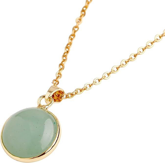 Real Jade Pendant Necklace with 14k Yellow Gold Light Green Stone Genuine -Sage Natural Rose Quartz Pink Crystal Gold & Green Handmade Jewelry Necklaces with Stone Charm Lightweight Dainty - Unique Gifts for Women Birthday Anniversary Graduation Teacher Appreciation Gift