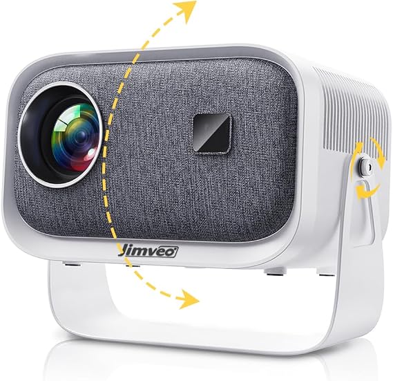 Jimveo 360° Rotatable Ceiling Projector, Household Use, Small, 25,000 lm, 1080P, WIFI6, 500ANSI Electric Focus, Automatic Trapezoid Correction, Bi-Directional Bluetooth 5.3, 4K Compatible, Home