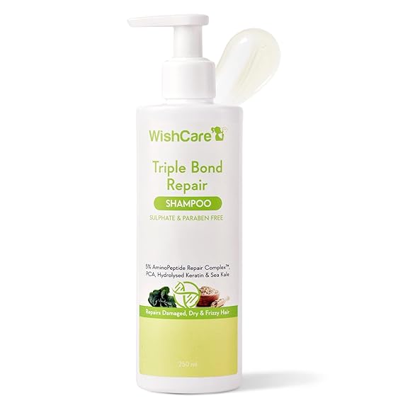 WishCare Triple Bond Repair Shampoo for Dry & Frizzy Hair - 5% AminoPeptide Complex & PCA - Repairs Damaged & Frizzy Hair 250ml