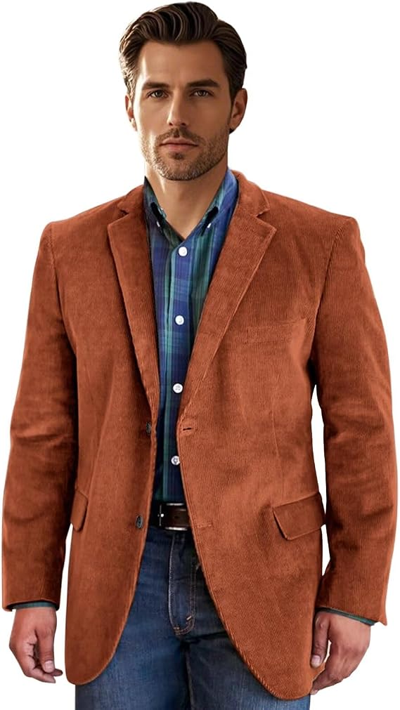 Men's Corduroy Blazer Formal Single Breasted Suit Coat for Men British-Style Fashion Wedding Jacket