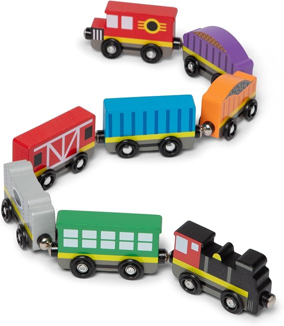 Melissa & Doug Wooden Magnetic Train Cars 8-Piece Vehicle Set