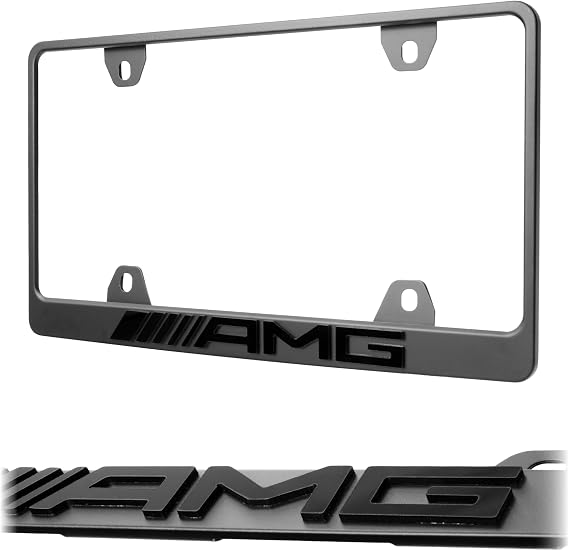 3D License Plate Frame Stealth Black Powder Coat UV Resistant Rust-Proof Steel 1pcs Plate Holder Compatible with AMG A C E S G CL SL SLK CLE CLK GLK GLC GLE EQE EQS Class (3D BLACK RAISED LETTER)