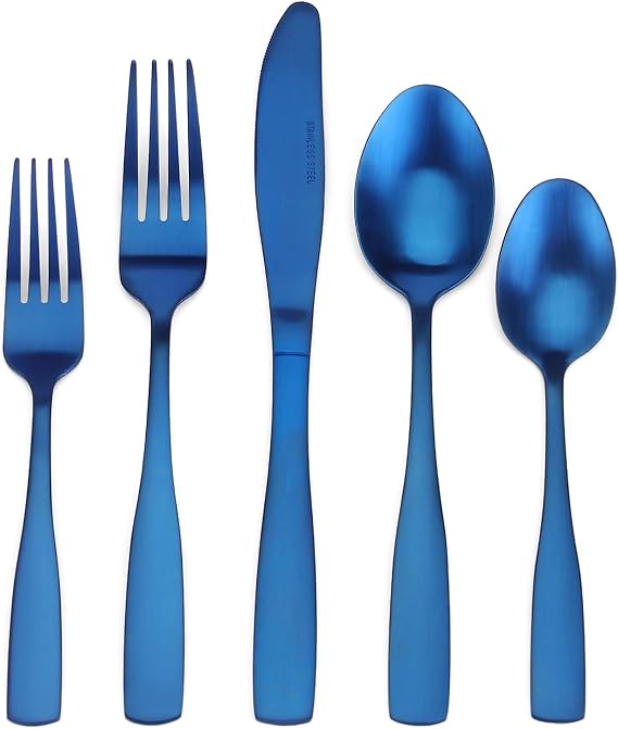 Matte Blue Silverware Set, Satin Finish 20-Piece Stainless Steel Flatware set, Tableware Cutlery Set Service for 4, Utensils for Kitchens, Dishwasher Safe