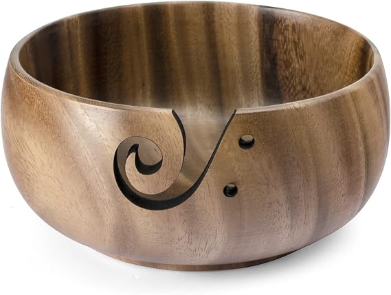 Little World Yarn Bowl - Wooden Yarn Bowls for Crocheting with Holes, Preventing Slipping and Tangles, Handmade Craft Knitting Bowl Yarn Holder Mothers Day Gift for Knitting Lovers (Chestnut)