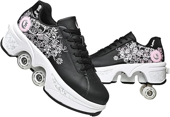 Roller Skate Shoes Unisex Shoes with Wheels That Pop Out 2-in-1 Skate Shoes & Sneakers Shoes That Turn Into Roller Skates Gift for Kids Boys Girls Men and Women