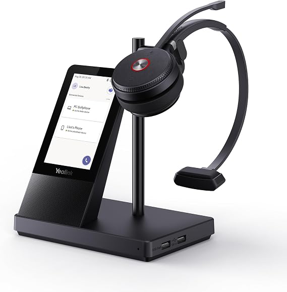 Yealink WH66 Wireless Headset with 4" Screen, DECT Headset with Mic for Teams,Zoom Certified with 525ft Range,Full-duplex Speaker,13H Call Time,Office Work Headphone for Desk Phone,PC,Cell Phone