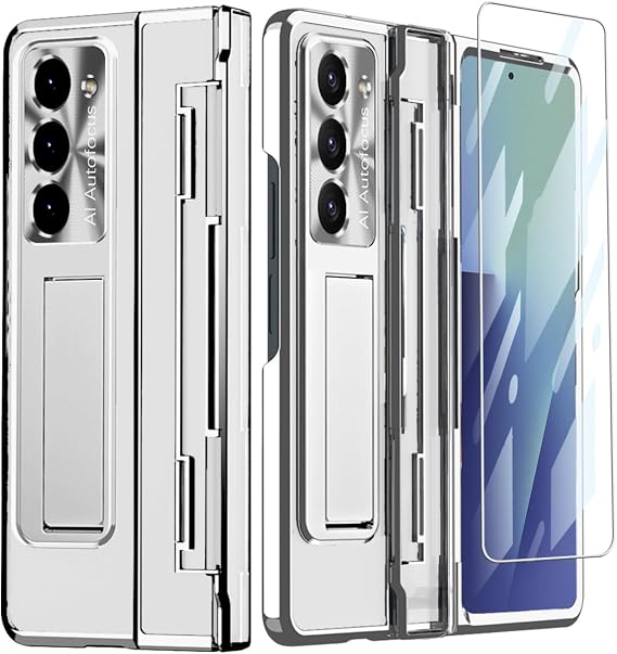 for Samsung Galaxy Z Fold 7 Case with Hinge Protection, All-Inclusive Integrated Hinge Cover Built in Screen Protector Kickstand Crystal Clear PC Slim Protective Case for Z Fold 7 Silver
