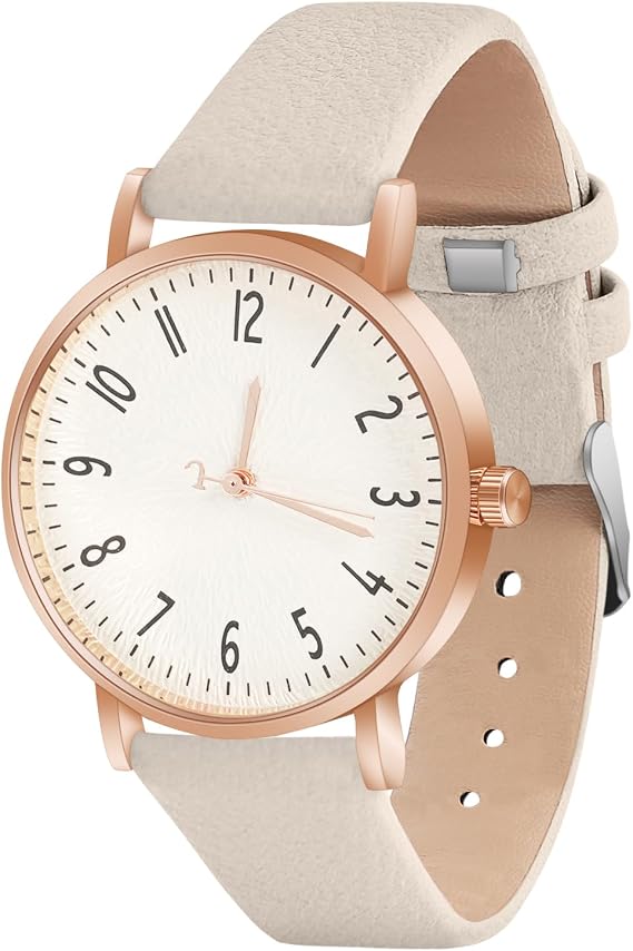 OFFCUP Women's Leather Quartz Watch, Leather Strap Ladies Watches, Analog Quartz Watches with White Dial, 3 Hand, Premium Fashion Wrist Watch for Women Ladies Girls