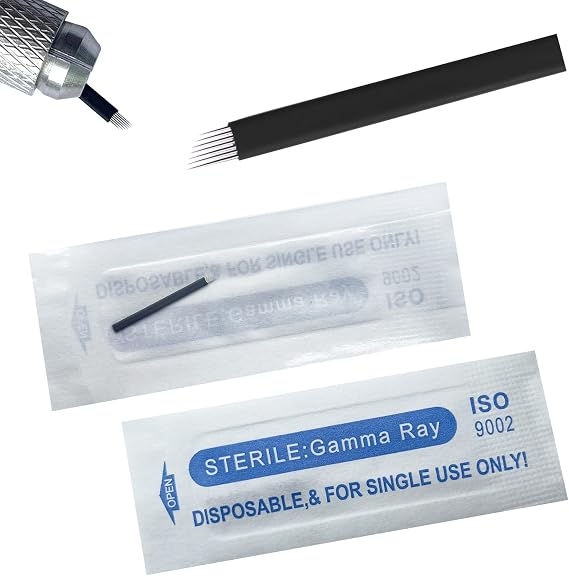 0.18mm Microblade Needles, Disposable Eyebrow Tattoo Needle Manual for Permanent Makeup Machine Supplies Black S7