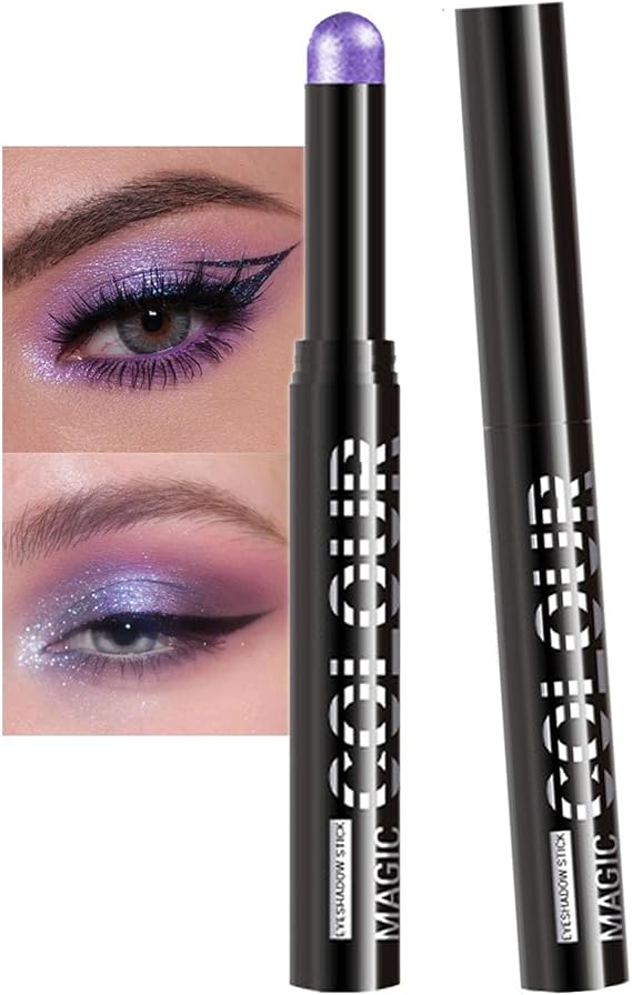 Purple Eyeshadow Stick, Metallic Shimmer Violet Pink Eyeshadow Pen, Highly Pigmented Buildable Eye Color, Eyes Makeup Gift for Women Easy to Blend Brightener