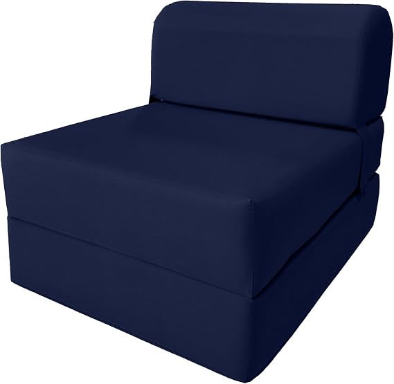 D&D Futon Furniture. Sleeper Chair Folding Foam Bed, Studio Sofa Guest Folded Mattressm, 70 x 24 x 6, Navy Blue