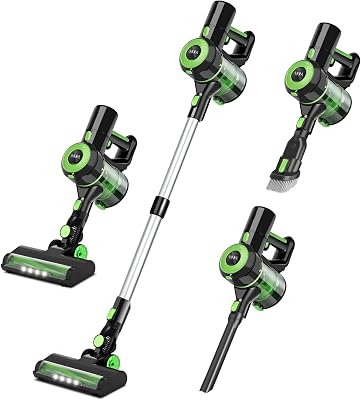Cordless Vacuum Cleaner, 8-in-1 Stick Vacuum Cleaner with Super Suction, 30Kpa Powerful Suction Vacuum with 60 Mins Runtime Detachable Battery, Vacuum Cleaners for Hardwood Floor Pet Hair，Green