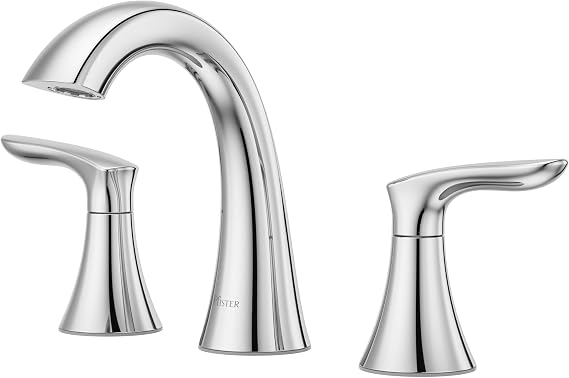 Pfister Weller 8 inch Widespread 3 Hole Bathroom Sink Faucet with 2 Handle Polished Chrome Finish, Metal Pop-Up Drain Assembly and 1.2 GPM Flow Rate for Vanity LG49WR0C