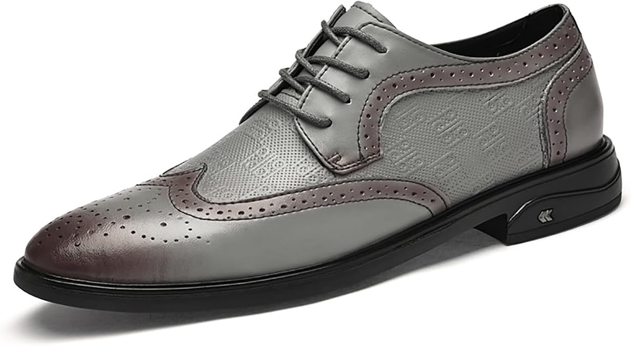 Men's Two Tone Derby Shoes Genuine Leather Upper Brogue Detail Lace Up Formal Business Dress Shoes For Wedding Party