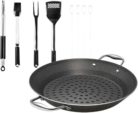 HexClad Hybrid Nonstick 9-Piece Cookware Set, BBQ Grill Pan and 8-Piece BBQ Tool Set, Stay-Cool Handles, Dishwasher and Oven-Safe, Induction Ready, Compatible with All Cooktops