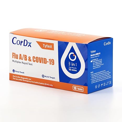 CorDx Flu A/B & COVID-19, At Home 3-in-1 Rapid Test Kit, 10 Tests