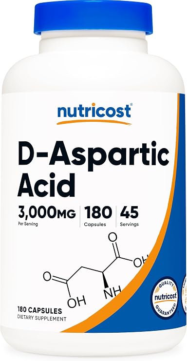 Nutricost D-Aspartic Acid (DAA) Capsules 3000mg Per Serving (180 Capsules) | GMO-Free