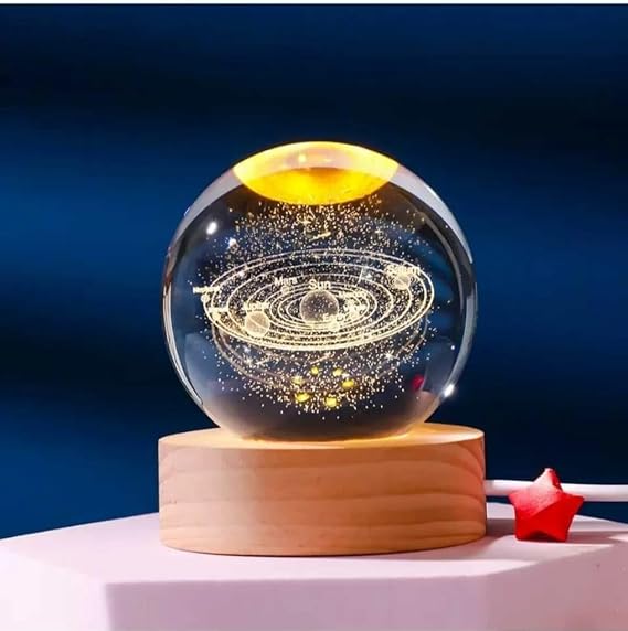 MR 3D Kristal Cam Küre, Ahşap Soketli Gece Lambası,LED, sevgiliye hediye, Noel, Öğretmenler Günü, Özel Tasarım Harika bir hediye (Gezegenler) [Enerji Sınıfı A]