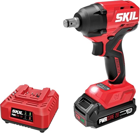 SKIL PWR CORE 20V Brushless 1/2 In. Impact Wrench with Two Speed Selection, includes 2.0Ah Battery and 20V Standard Charger - IW6720B-10
