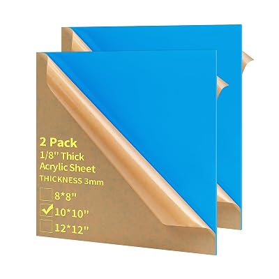 18 Thick 10 x 10 inch Acrylic Sheets - 2 Pack Plexiglass Sheets for Creative DIY Projects Laser Cutting Engraving UV Printed Signs Crafts Badges 2, Sky Blue, 10 x 10 inch