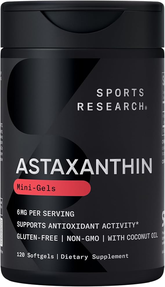 Sports Research Icelandic Astaxanthin 6mg w/Coconut Oil - 120 Count | Antioxidant Supplement for Skin & Eye Health Support | Soy-Free, Non-GMO, Gluten-Free