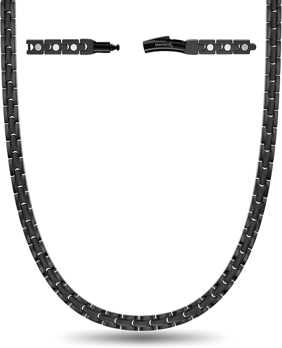 MagnetRX Titanium Magnetic Necklace Ultra Strength Magnetic Necklaces for Men & Women Effective Mens Titanium Necklace with 55 Magnets (Black, 20 Inches)