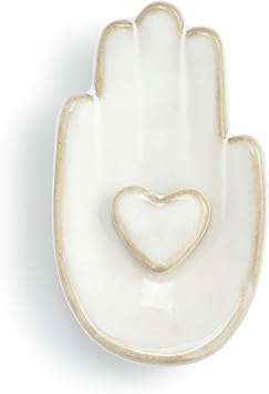 DEMDACO Hand in Hand Collection Love White Novelty 2 x 4 Stoneware Jewelry Catch-All Organizer Ring Holder & Small Keepsake Trinket Tray