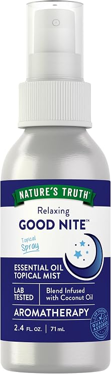 Nature's Truth Good Nite Essential Oil Mist | 2.4 fl oz | Calming Blend | for Topical Use, Yoga, Aroma Spray | for Topical Use, Yoga, Aroma Spray
