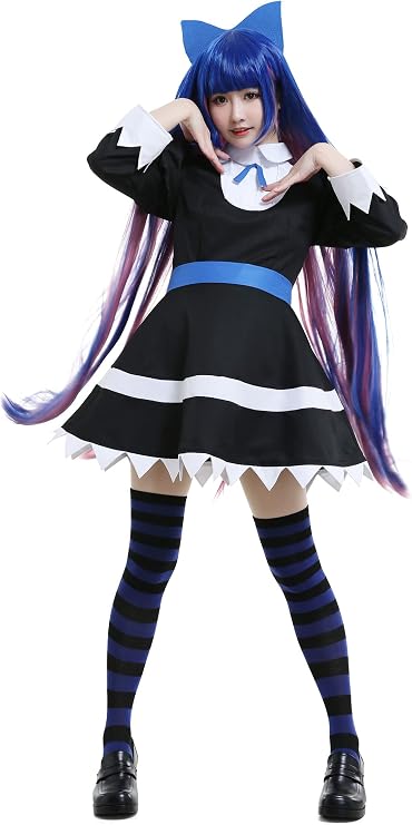 miccostumes Women's Anime Cosplay Costume Black Maid Dress with Headwear Belt and Stockings