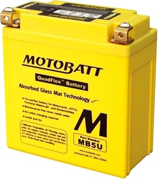 MotoBatt MB5U 12V 7 Amp 90 CCA Factory Activated QuadFlex AGM Battery Replaces - YB5LB, 12N53B, 12N54B