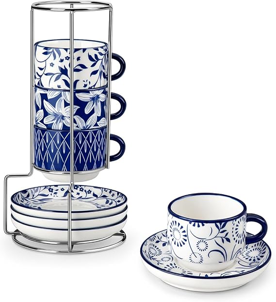 vancasso 2.5 OZ Espresso Cups Set of 4, Porcelain Stackable Cappuccino Cups