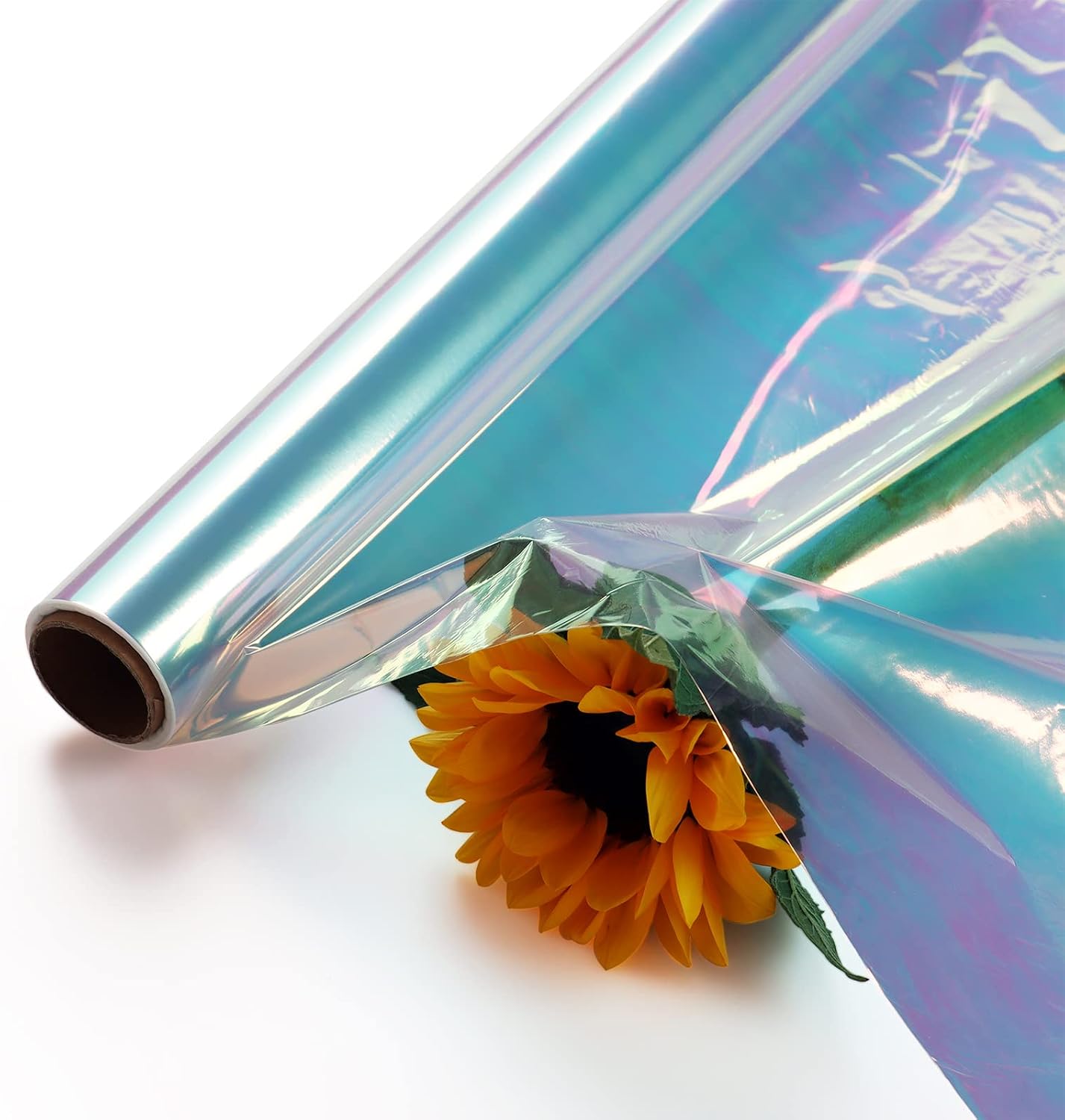 Gift Wrapping Paper Roll,HOEAZGIF Iridescent Film Cellophane Wrap Paper Rainbow Color 34InchX50Ft Birthday Gift Wrapping Paper for Mother's Day Birthday Christmas Gift Candy Package Flower Wrap,Blue