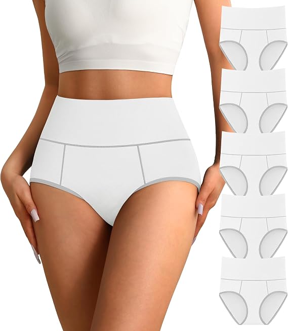 High Waisted Cotton Underwear for Women Tummy Control Ladies Panties Breathable Full Coverage 5Pack