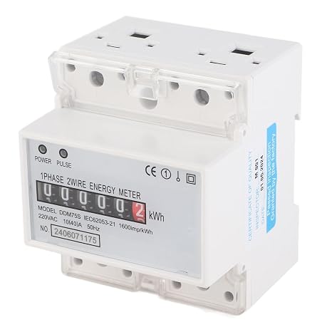 Electric Meter, KWh Meter, Single Phase 4P LED DIN Rail Electricity Power Consumption Wattmeter Energy Meter, 10 40A