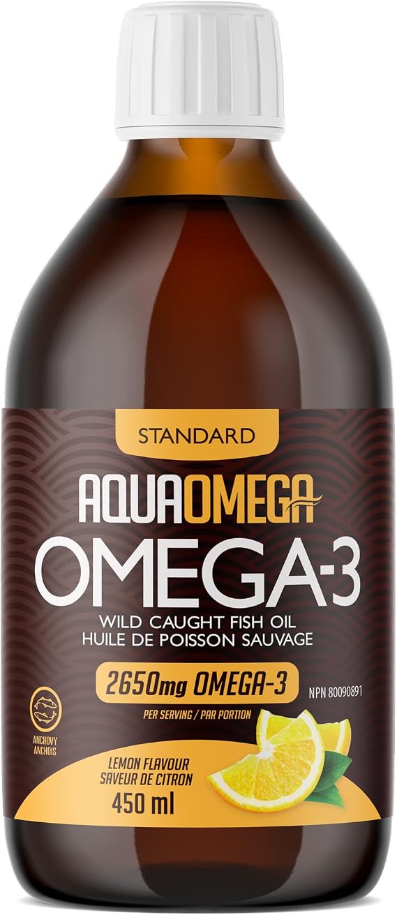 AquaOmega 3X Extra Strength EPA Omega-3 Fish Oil Liquid with EPA, DHA and Vitamin D - Wild Caught Fish Oil Omega 3 Supplements - 2980mg of Burpless Formula - 15.22 Fl Oz Lemon